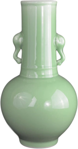 Classic Longquan Celadon Green Porcelain Jar Vase (D3), Globular Shape ,China Ming Style, 15" High