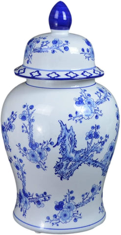 Classic Blue and White Porcelain Floral Jars Temple Vases, China Ming Style, Jingdezhen Cherry Blossom (J20)
