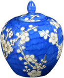 Classic Porcelain Blue Floral Jars Vases, China Ming Style, Jingdezhen Cherry Blossom (J7)