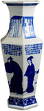 16" Classic Blue and White Porcelain Hexagon Figure Jar Vase, China Blue Qing Style, Jingdezhen
