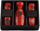 5 PCS Wine Liquor Spirit Sake Alcohol Porcelain Pot Set 1 Pot 4 Cups Chinese Japanese (red)