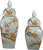 Set of 2 Classic Porcelain Floral Square Jars Vases, China Ming Style, Jingdezhen Red Cherry Blossom (J6)