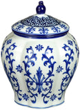 Blue and White Ceramic Porcelain Pumpkin Shape Ginger Jar Vase, Food Tea Canister Container Storage