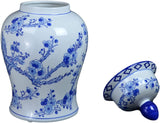 Classic Blue and White Porcelain Floral Jars Temple Vases, China Ming Style, Jingdezhen Cherry Blossom (J20)