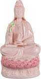 Festcool 12" Fine Porcelain Quan Yin Buddha Sitting on a Lotus Statue, Guanyin, Kwan Yin, Kuanyin, Goddess of Mercy on Altar (Pink) Dehua 519