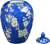 Classic Porcelain Blue Floral Jars Vases, China Ming Style, Jingdezhen Cherry Blossom (J7)