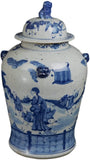19" Antique Like Finish Blue and White Porcelain Children Play Temple Ceramic Ginger Jar Vase, China Ming Style, Jingdezhen (L2)