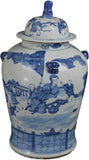19" Antique Like Finish Blue and White Porcelain Children Play Temple Ceramic Ginger Jar Vase, China Ming Style, Jingdezhen (L2)
