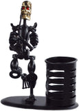Festcool Metal Black Art Hand-Made Skull Musician Pen Container Holder Desk Decoration, Halloween