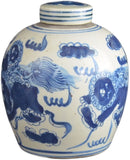 Retro Antique Like Style Blue and White Porcelain Lion Dancing Ceramic Covered Jar Vase, China Ming Style, Jingdezhen (LJ2)