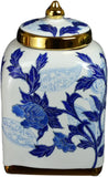 Classic Porcelain Blue Floral Square Jars Vases, Gilt Edge Vase , Jingdezhen (J16)