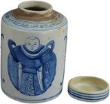 Festcool Retro Antique Like Style Blue and White Porcelain Good Luck Ceramic Covered Jar Vase, China Ming Style, Jingdezhen (LJ3)