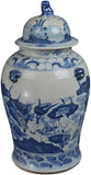 19" Antique Like Finish Blue and White Porcelain Children and Lotus Temple Ceramic Ginger Jar Vase, China Ming Style, Jingdezhen (L3)