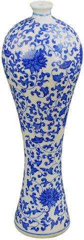 Festcool Blue and White Floral Porcelain Vase, China Vase, Decorative Vase, Jingdezhen,12.5"