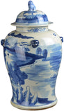 19" Antique Like Finish Retro Blue and White Porcelain Landscape Temple Ceramic Ginger Jar Vase, China Ming Style, Jingdezhen (L18)