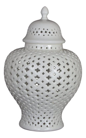 White Hollow Porcelain Covered Jar Vase, Jingdezhen, 15"