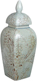Set of 2 Classic Light Green Porcelain Floral Square Jars Vases, China Ming Style, Jingdezhen Cherry Blossom (J5)