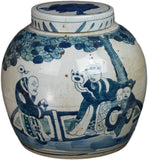 Festcool Antique Style Blue and White Porcelain Scholars Figure Ceramic Covered Jar Vase, China Ming Style, Jingdezhen (J1)