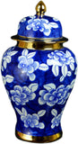 Classic Porcelain Blue Floral Temple Jars Vases, Gilt Edge Vase , Jingdezhen (J14)