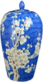 Classic Porcelain Blue Floral Jars Vases, China Ming Style, Jingdezhen Cherry Blossom (J7)