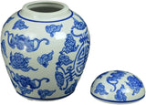 Blue and White Porcelain Flowers Ceramic Covered Jar Vase, China Ming Style, Jingdezhen Chinese(J17)