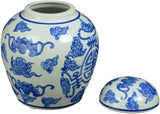 Blue and White Porcelain Flowers Ceramic Covered Jar Vase, China Ming Style, Jingdezhen Chinese(J17)