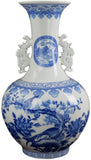 20" Classic Blue and White Floral Porcelain Vase, China Vase, Decorative Vase, Double Ears,Reward Vases