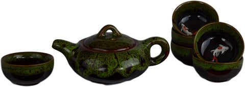 7 Pcs Premium Color Glaze Fish Sculpture Porcelain Tea Set Teaset Fine Tea Pot Tea Coffee Cups
