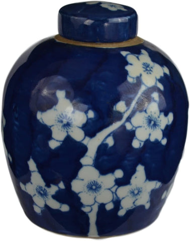 Retro Antique Like Style Blue and White Porcelain Blue Cherry Blossom Plum Flower Ceramic Covered Jar Vase, China Ming Style, Jingdezhen (LJ4)