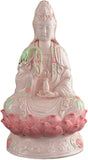 Festcool 14.5" Fine Porcelain Quan Yin Buddha Sitting on a Lotus Statue, Guanyin, Kwan Yin, Kuanyin, Goddess of Mercy, Blessing of The Home, Dehua