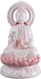 Festcool 12" Fine Porcelain Quan Yin Buddha Glory Sitting on a Lotus Statue, Guanyin, Kwan Yin, Kuanyin, Goddess of Mercy