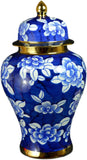 Classic Porcelain Blue Floral Temple Jars Vases, Gilt Edge Vase , Jingdezhen (J14)