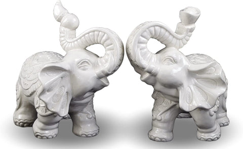 Porcelain Elephant Pair Fengshui Success Whiteware Dehua 14"