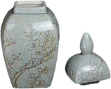 Festol Set of 2 Classic Light Green Porcelain Floral Square Jars Vases, China Ming Style, Jingdezhen Cherry Blossom (J5), 15inches