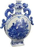 Blue and White Porcelain Eight Immortals Flat Jar Vase （D4）
