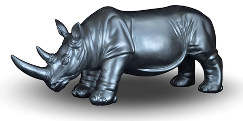 Silver Grey Rhino Statue, 14" Jungle Animal Figurine, Rhinoceros