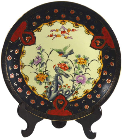 Festcool 17.5" Porcelain Plate, Birds and Flowers, Vintage Gilded Decorative Plate