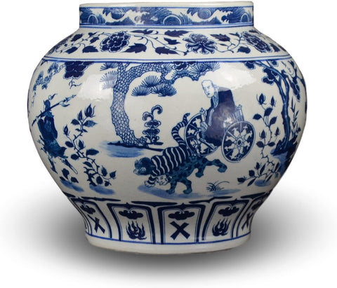 Classic Blue and White Yuan Porcelain Vase, Gui Guzi Descends the Mountain, China Yuan Style, 12"