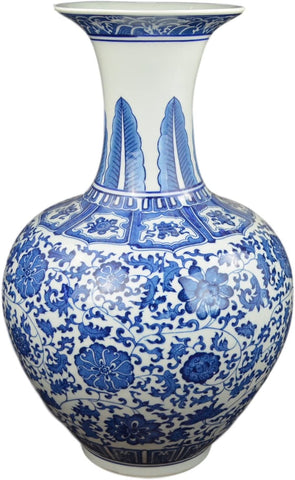 20" Classic Blue and White Floral Porcelain Vase, China Vase, Decorative Vase, Reward Vases