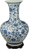 22” Classic Blue and White Large Floral Porcelain Vase, China Vase, Decorative Vase, Reward Vase (302)