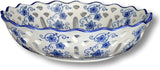 10.5" Large Blue and White Floral Fretwork Serving Bowls, Salad Bowls, Fruit Bowls