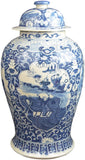 19" Antique Like Finish Retro Blue and White Porcelain Ancient Figures Temple Ceramic Ginger Jar Vase, China Ming Style, Jingdezhen (L4)