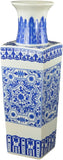 20" Classic Blue and White Porcelain Square Round Jar Vase, China Qing Style, Jingdezhen (D24)