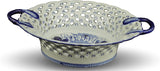 Large Blue and White Porcelain Busket 10" Fretwork Serving Bowls with Handle, Salad Bowls, Fruit Bowls