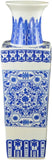 20" Classic Blue and White Porcelain Square Round Jar Vase, China Qing Style, Jingdezhen (D24)