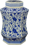 Classic Blue and White Porcelain Floral Hexagonal Jar Vase, China Qing Style, Jingdezhen (D20)