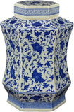 Classic Blue and White Porcelain Floral Hexagonal Jar Vase, China Qing Style, Jingdezhen (D20)