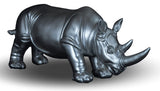 Silver Grey Rhino Statue, 14" Jungle Animal Figurine, Rhinoceros