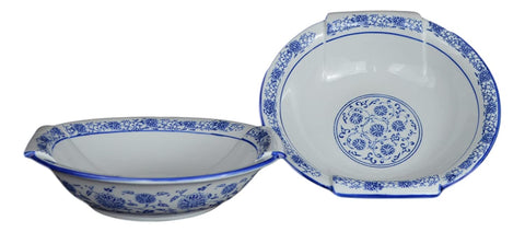 10 Inch Salad/Dessert Ceramic Bowl, Blue and White Porcelain, One Pair
