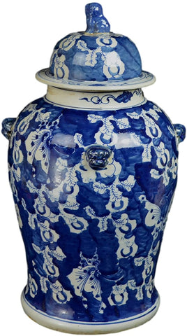 19" Antique Like Finish Retro Blue and White Porcelain Blue Butterfly Temple Ceramic Ginger Jar Vase, China Ming Style, Jingdezhen (L1)